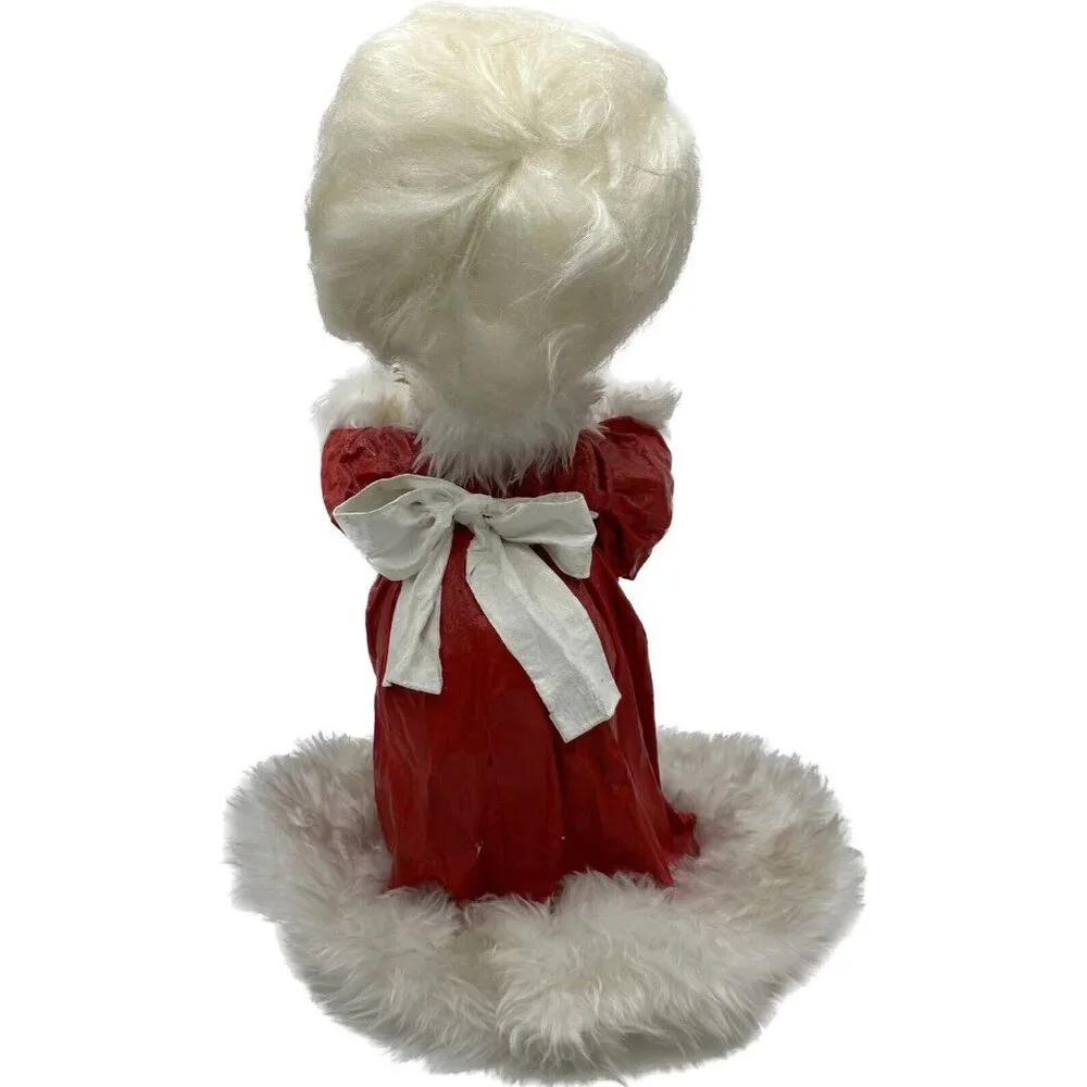 Vtg Handmade Bottle Doll Mrs. Santa Claus Paper‎ Mache Kitsch Granny Core 1970's